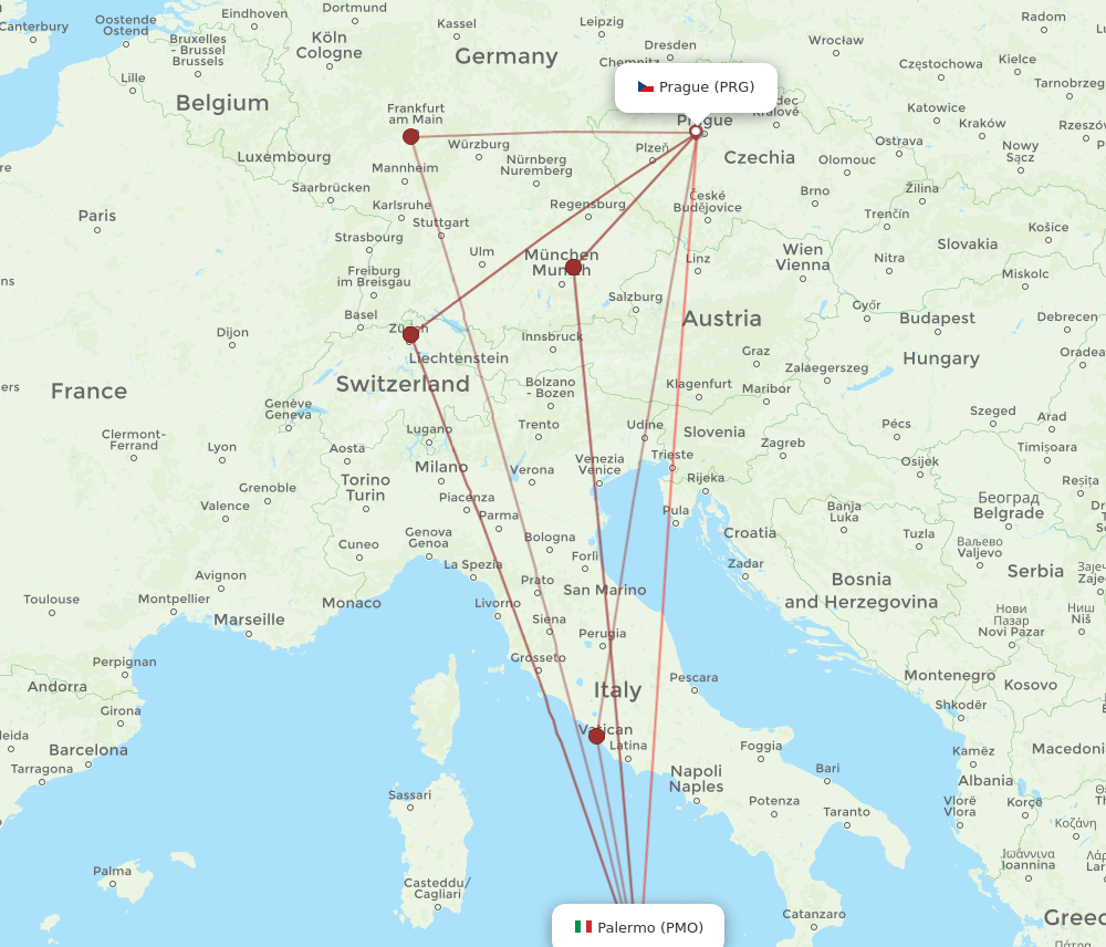 PMO-PRG flight routes