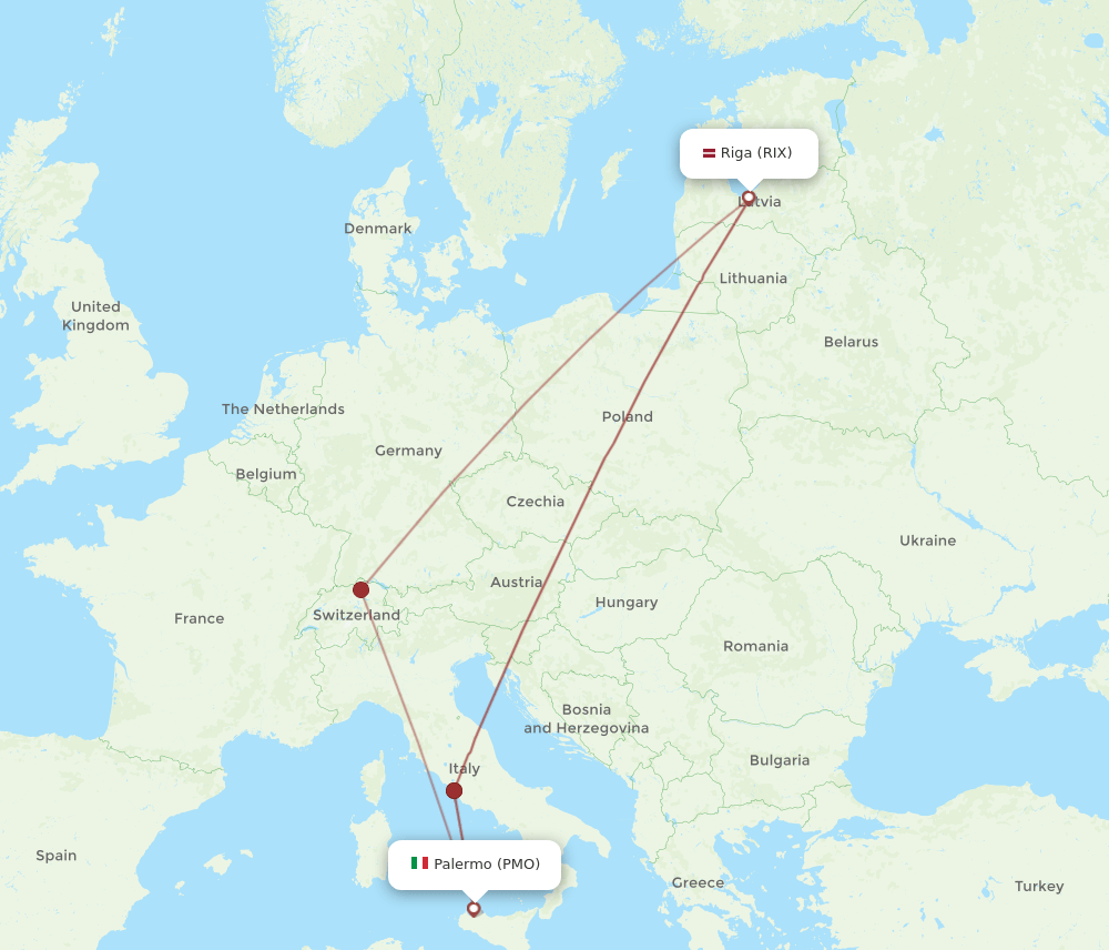 PMO to RIX flights and routes map