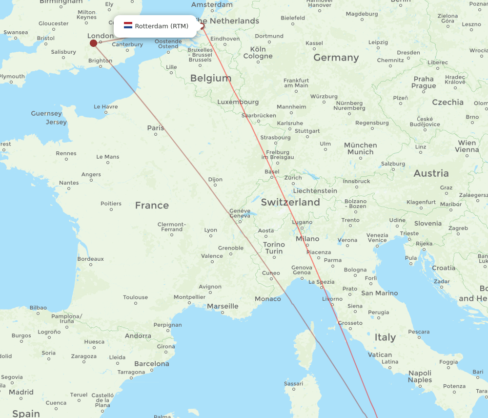 Rotterdam - Palermo route map and flight paths