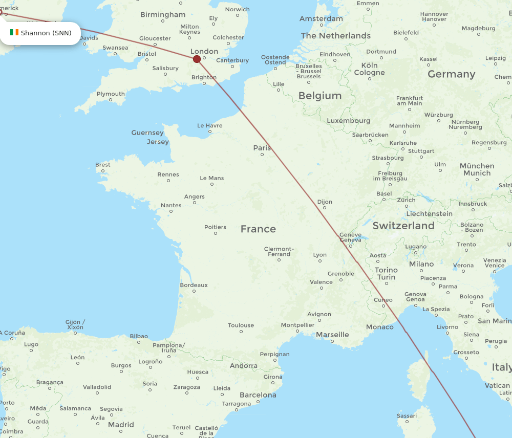 Shannon - Palermo route map and flight paths