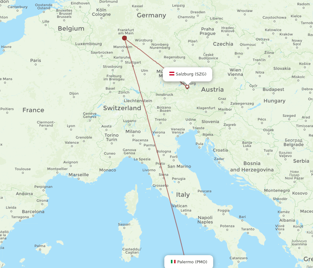 PMO to SZG flights and routes map