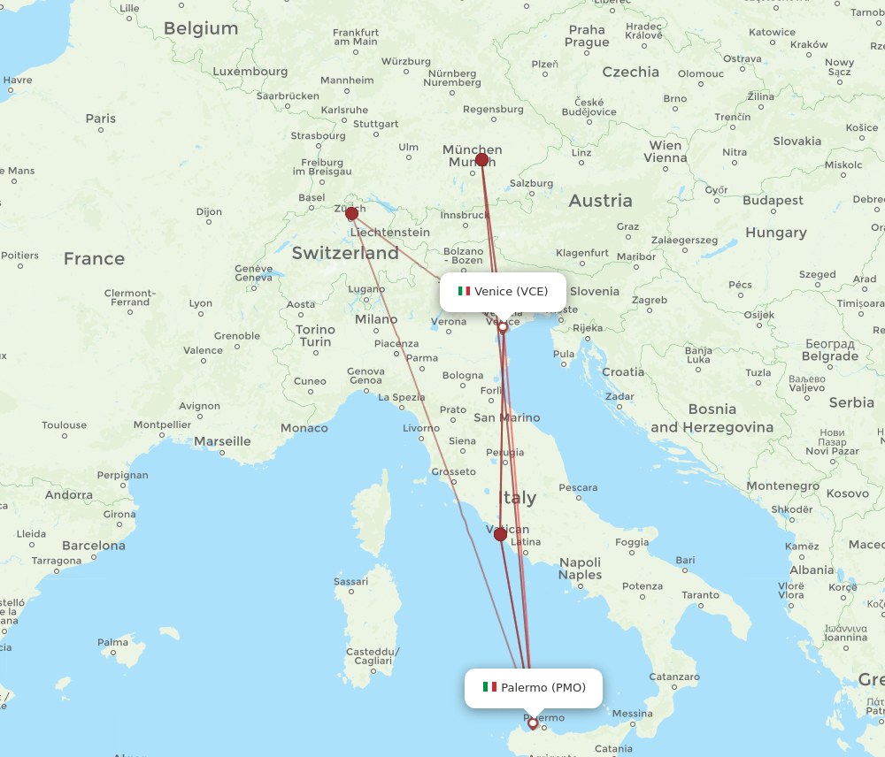 PMO-VCE flight routes