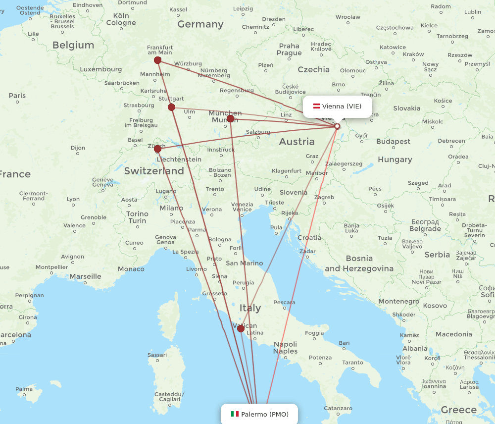 PMO to VIE flights and routes map
