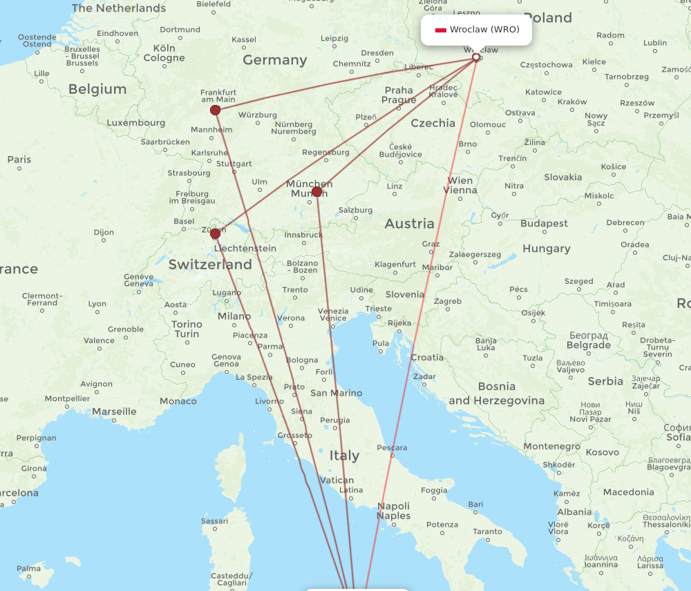 PMO-WRO flight routes