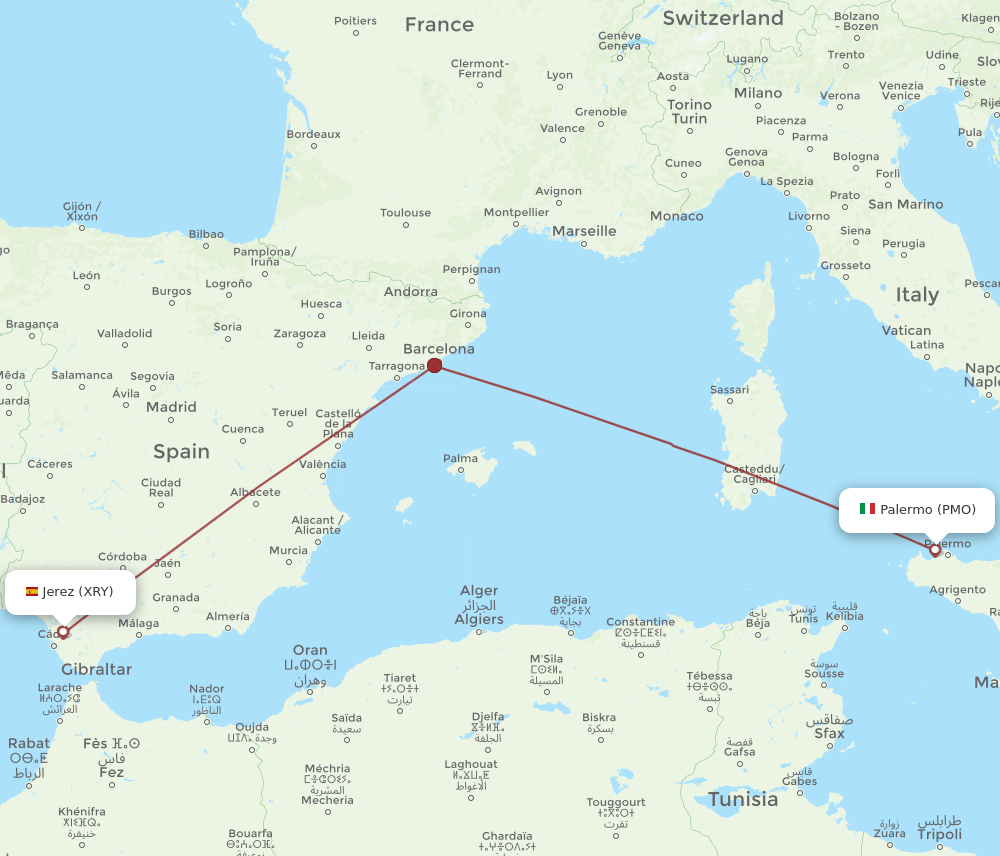 Jerez De La Frontera - Palermo route map and flight paths