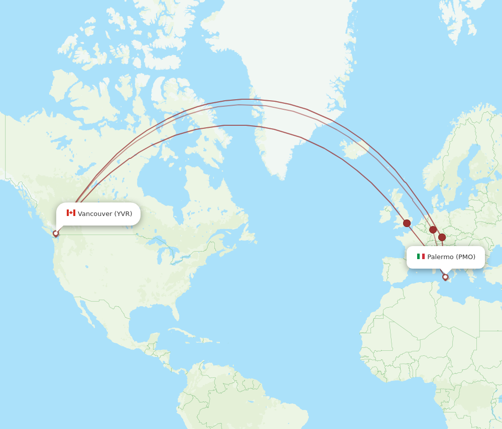 YVR to PMO flights and routes map