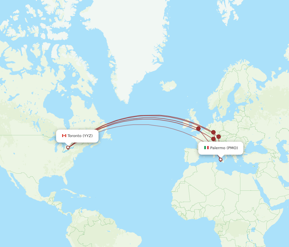 YYZ to PMO flights and routes map