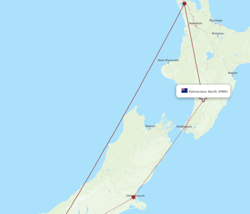 Queenstown - Palmerston North route map and flight paths