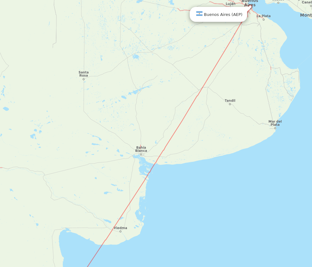 Puerto Madryn - Buenos Aires route map and flight paths