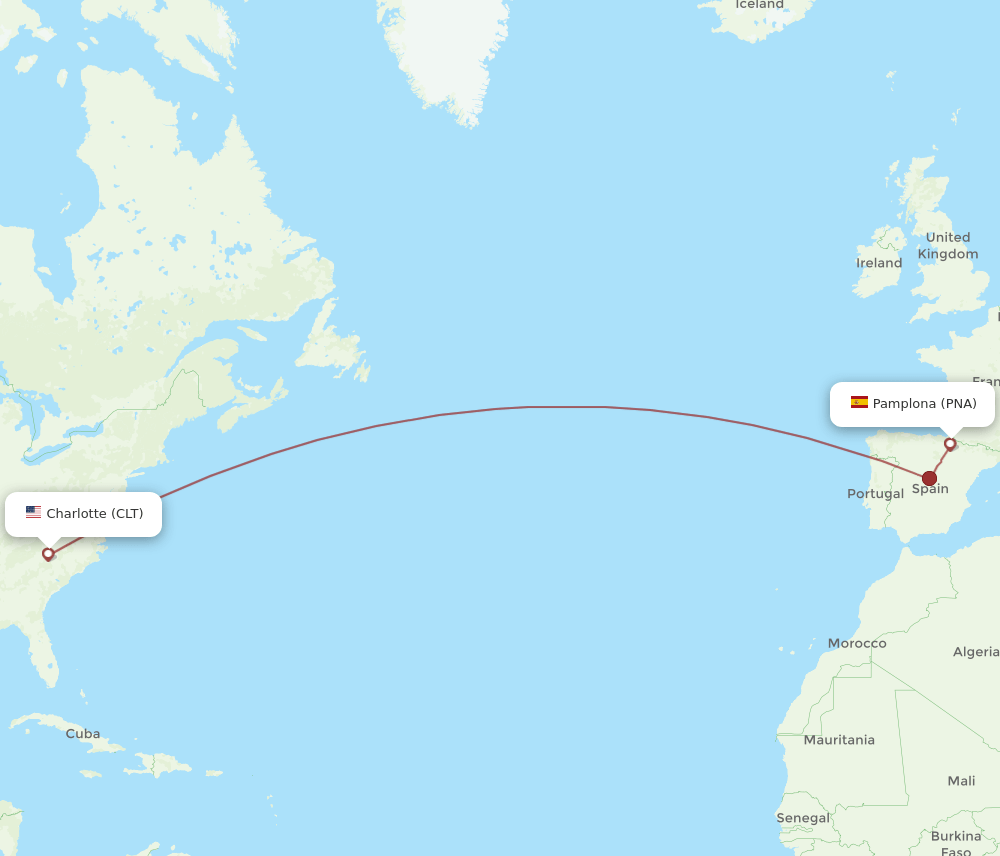 PNA to CLT flights and routes map