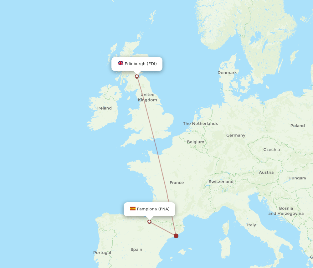 Edinburgh - Pamplona route map and flight paths