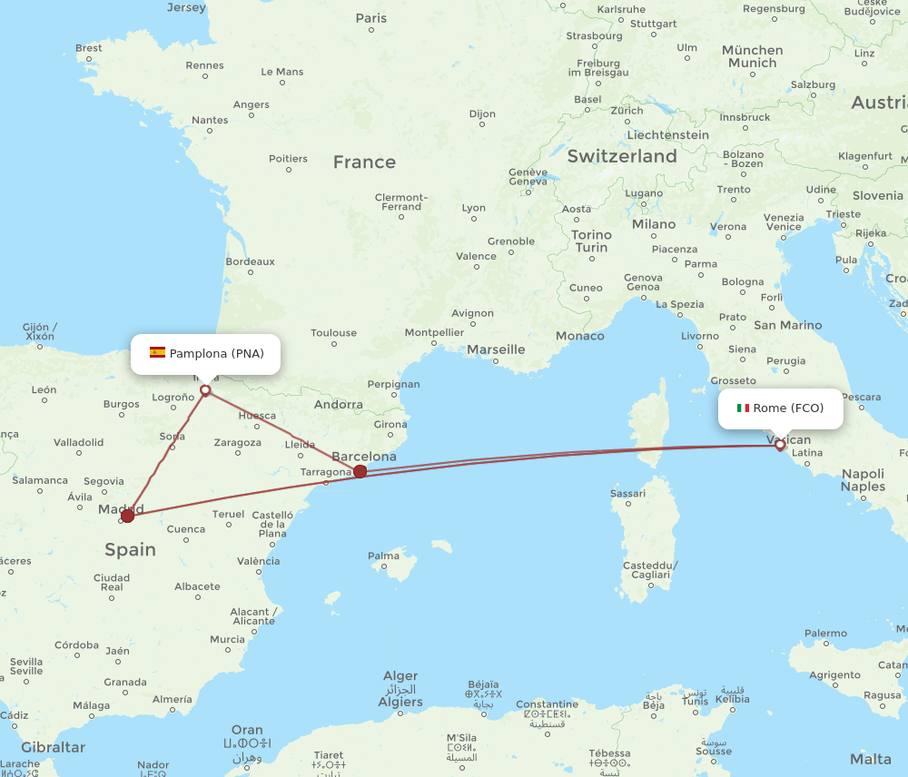 PNA-FCO flight routes