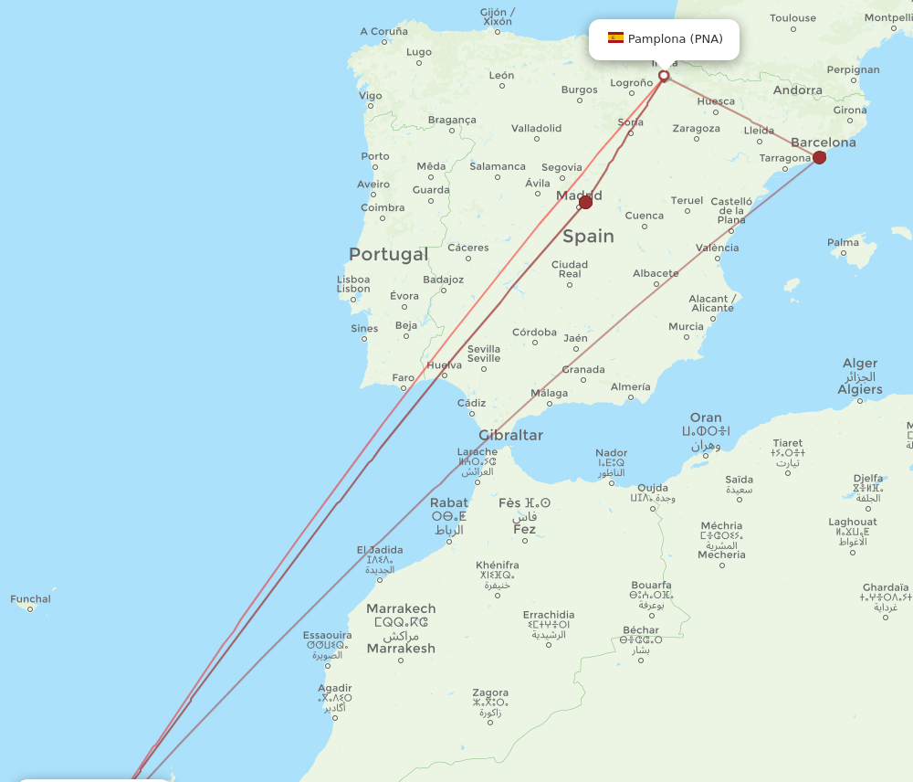 PNA to LPA flights and routes map