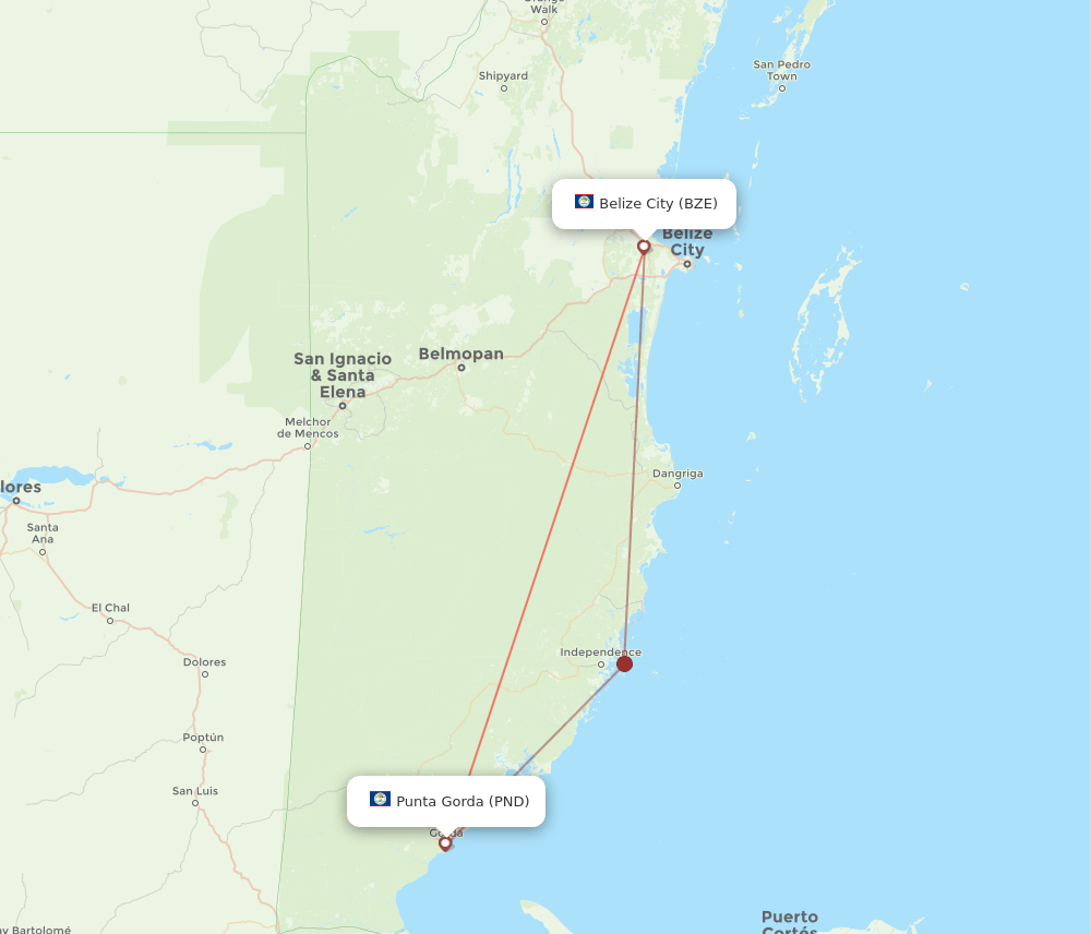 PND to BZE flights and routes map