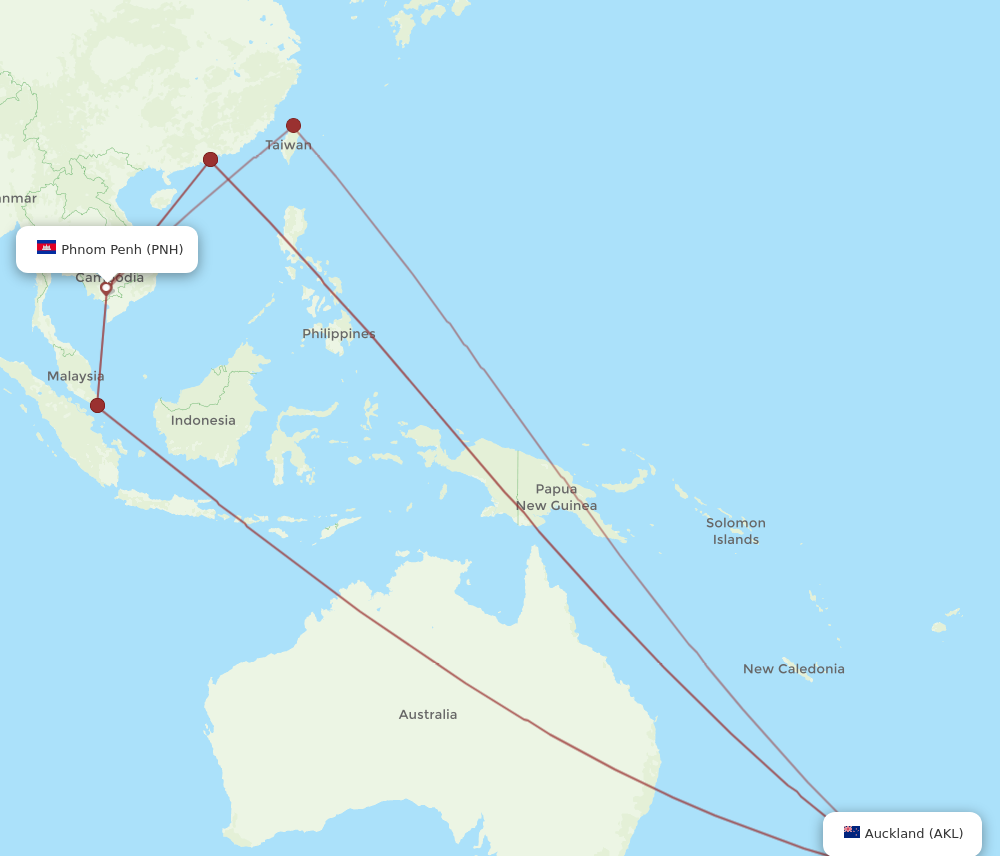 PNH to AKL flights and routes map