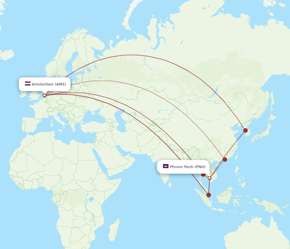 PNH to AMS flights and routes map