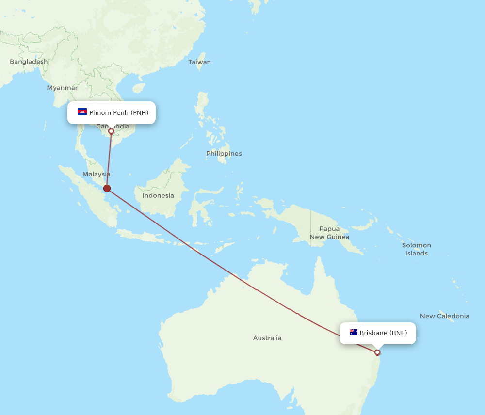 PNH-BNE flight routes