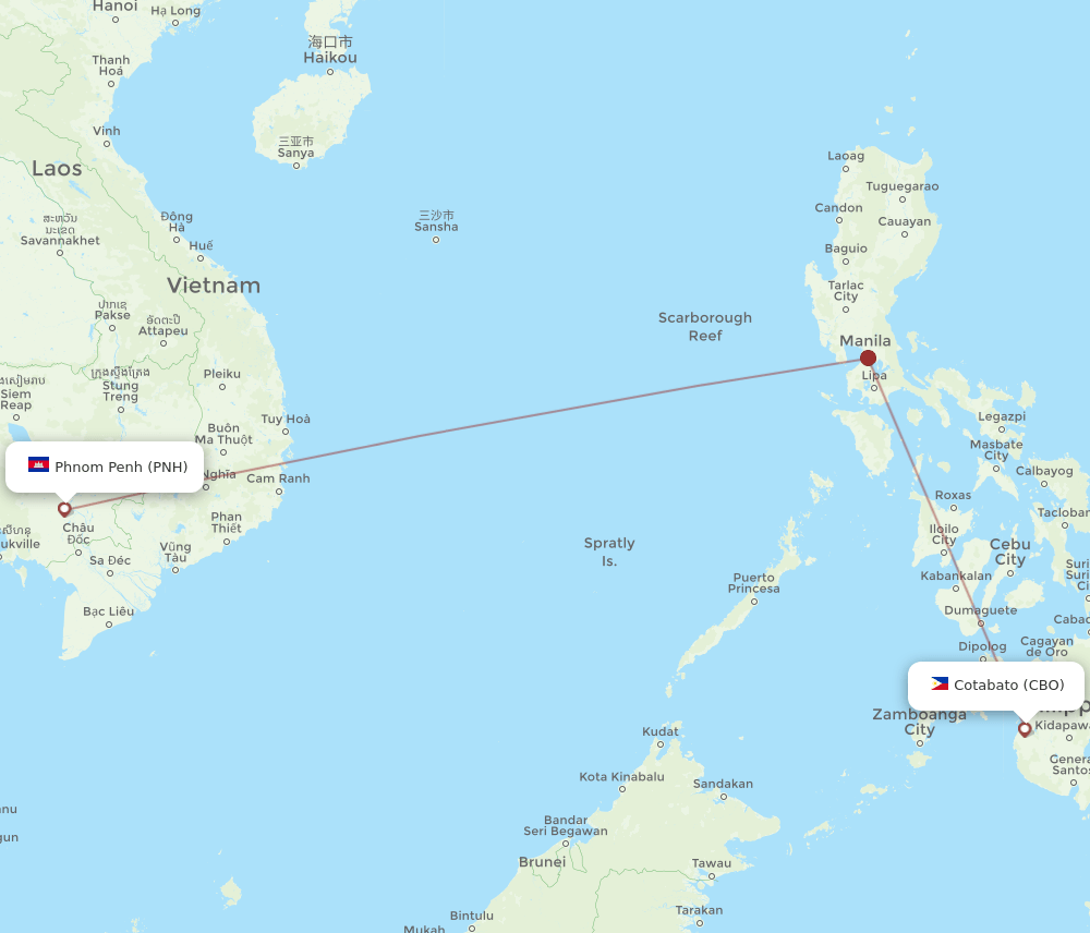 PNH-CBO flight routes