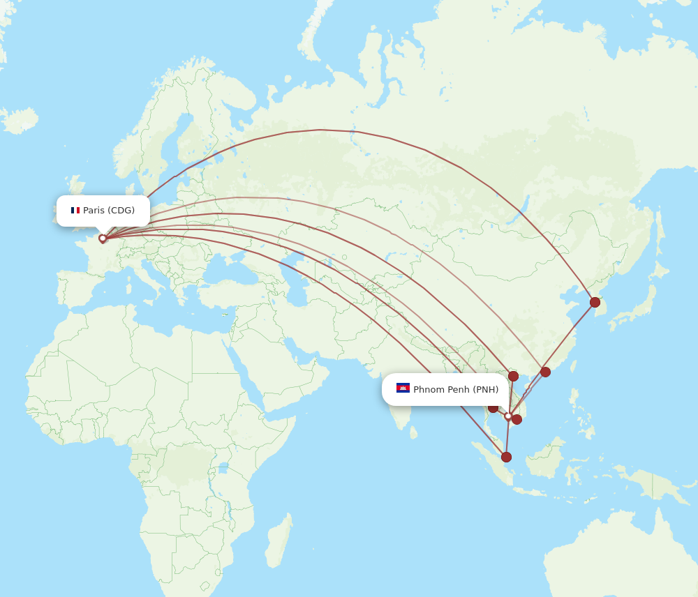 PNH to CDG flights and routes map
