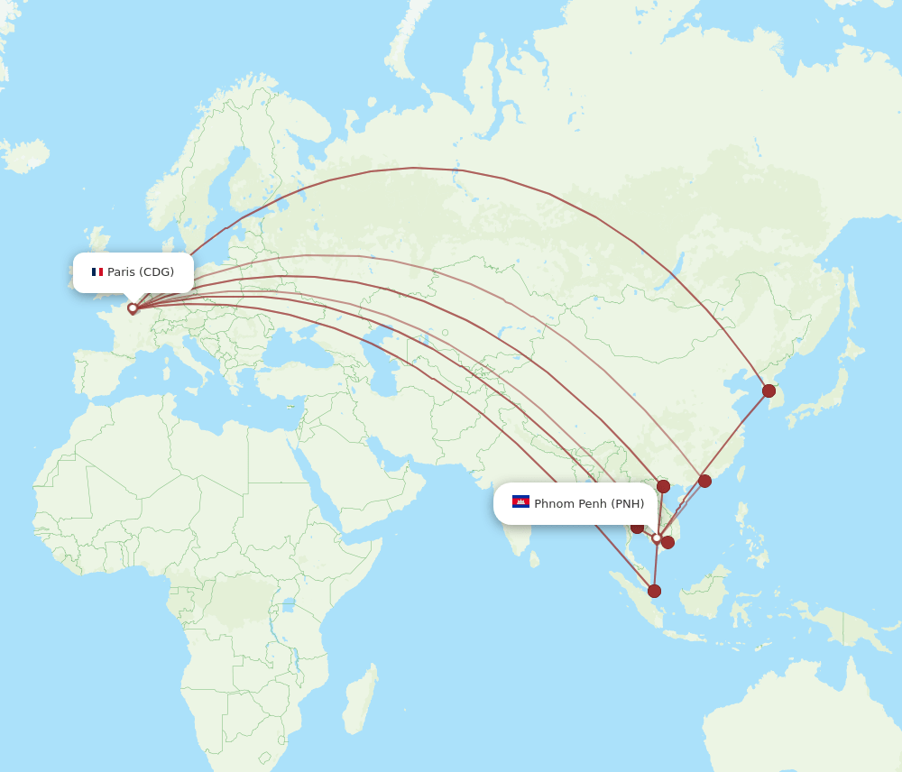 PNH-CDG flight routes