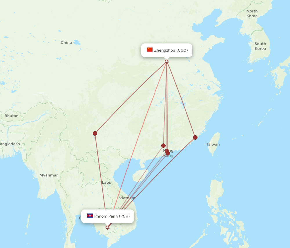 PNH to CGO flights and routes map