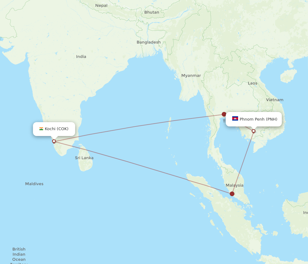 PNH to COK flights and routes map
