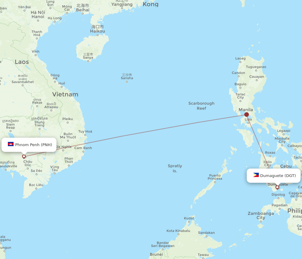PNH-DGT flight routes