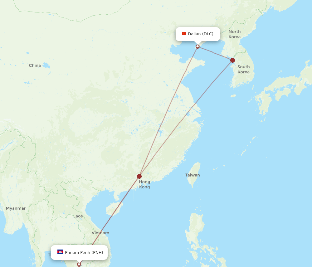 PNH to DLC flights and routes map