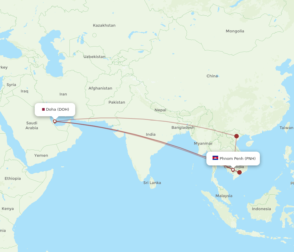 PNH-DOH flight routes