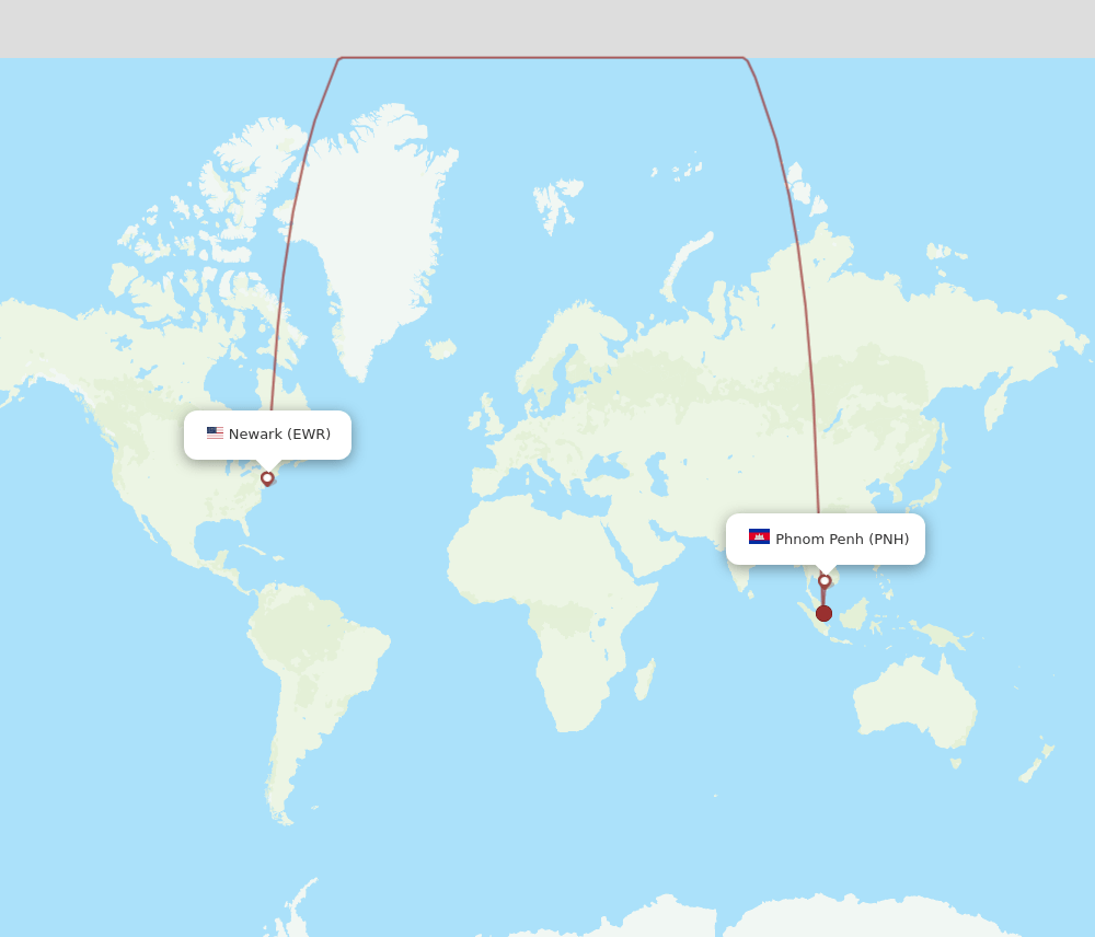 PNH to EWR flights and routes map