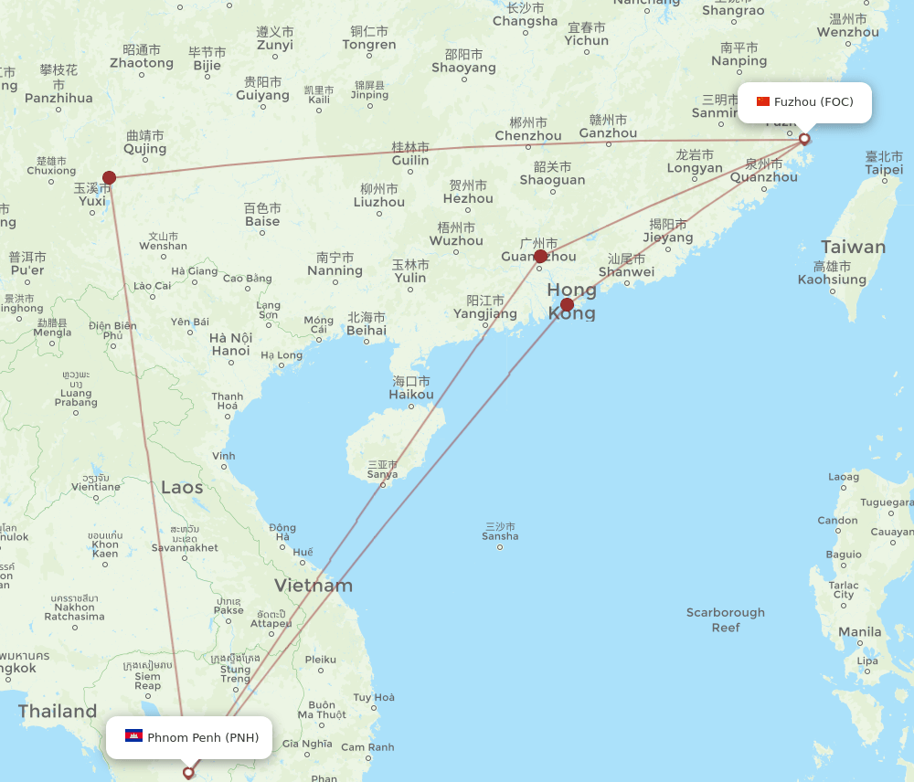 PNH to FOC flights and routes map