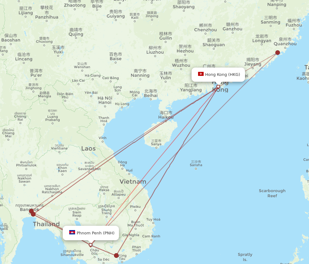 PNH to HKG flights and routes map