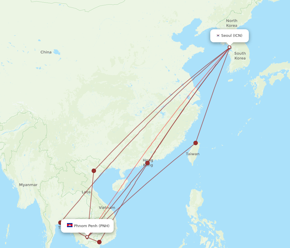 PNH to ICN flights and routes map