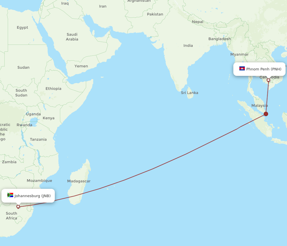 PNH to JNB flights and routes map