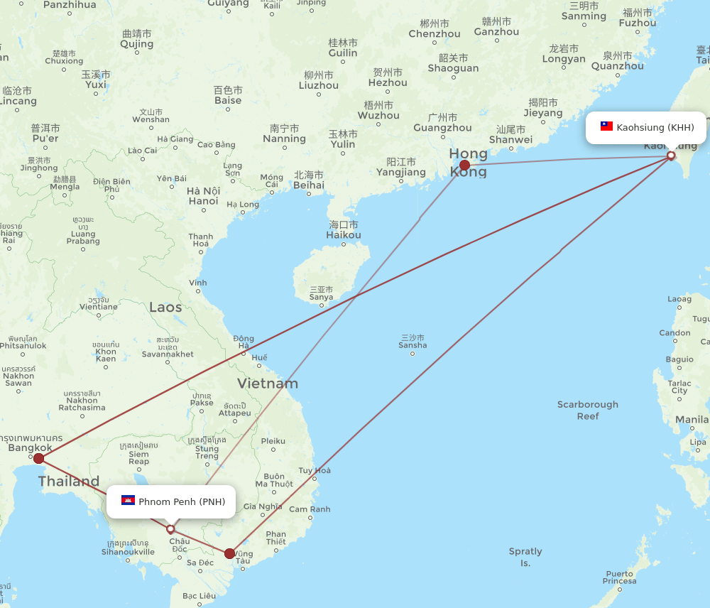 PNH-KHH flight routes