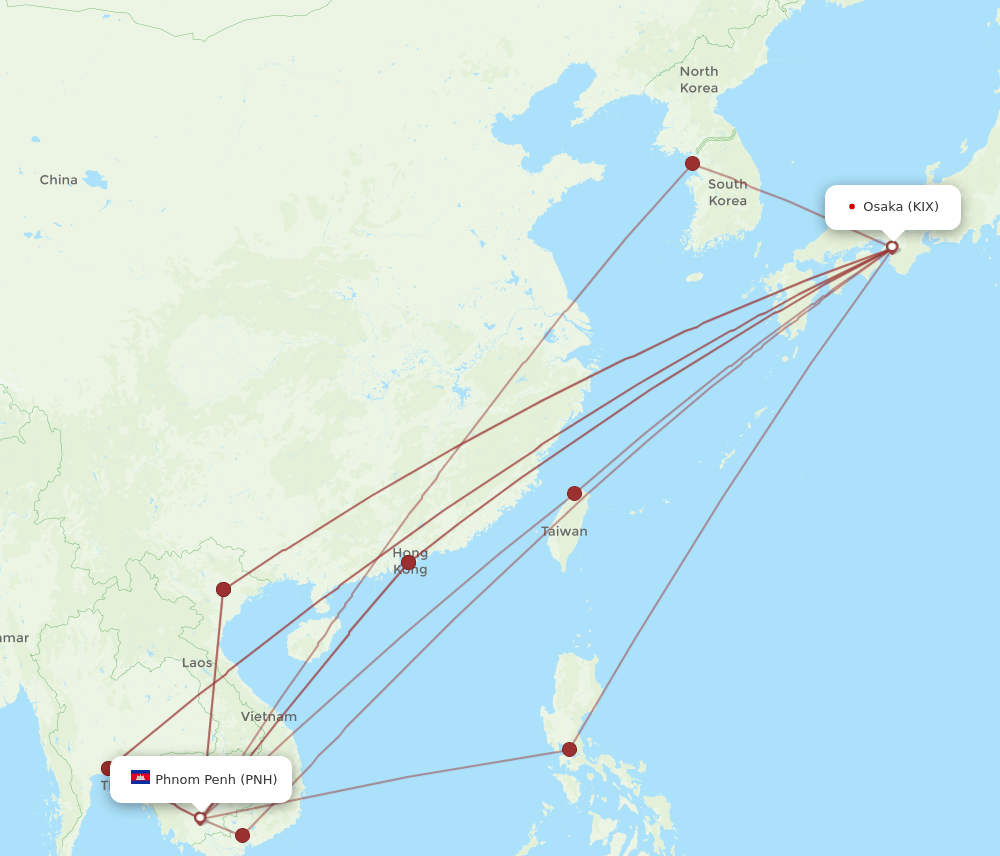 PNH to KIX flights and routes map