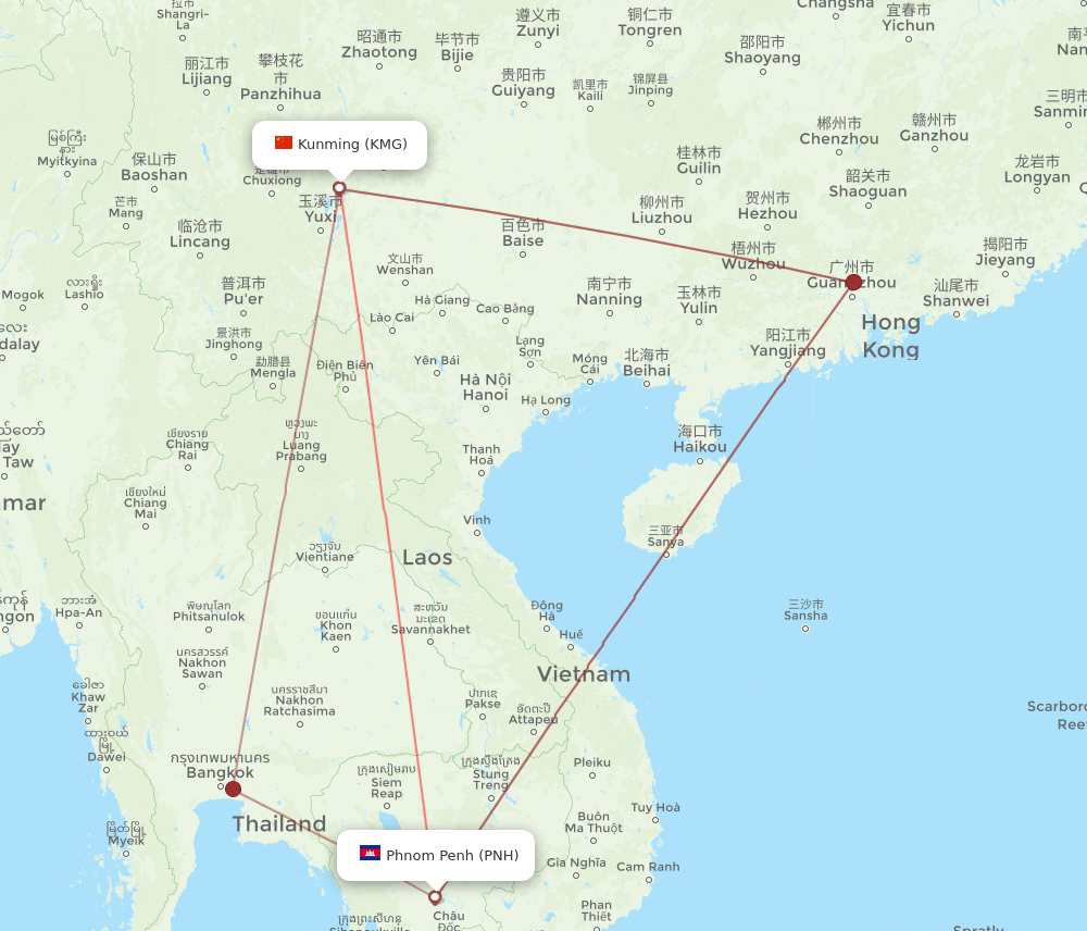 PNH-KMG flight routes