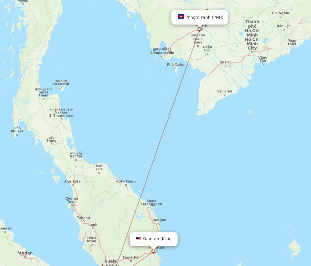PNH to KUA flights and routes map