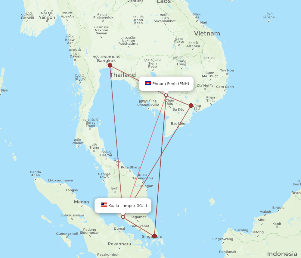PNH to KUL flights and routes map