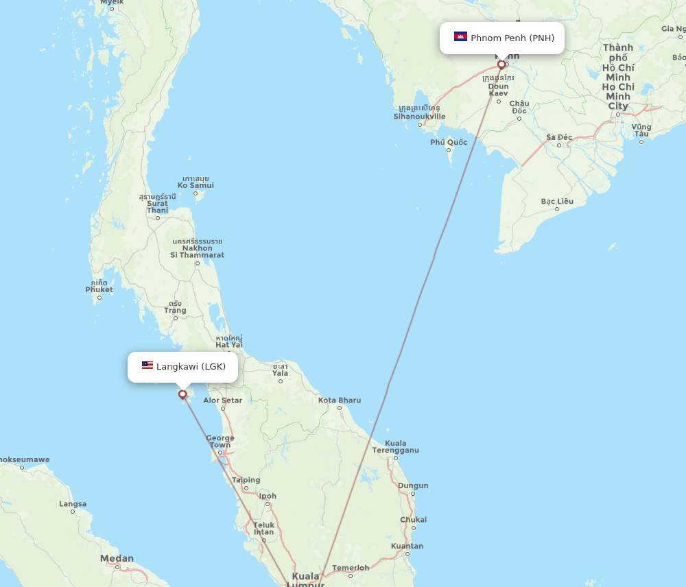 PNH to LGK flights and routes map