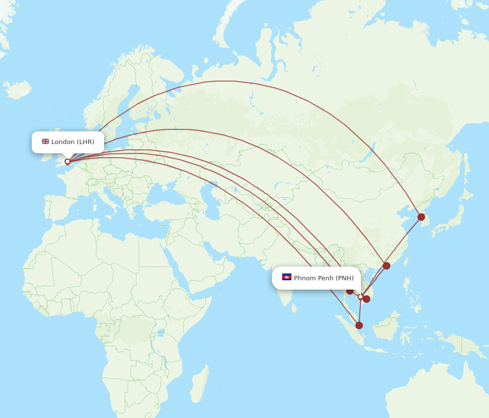 PNH-LHR flight routes