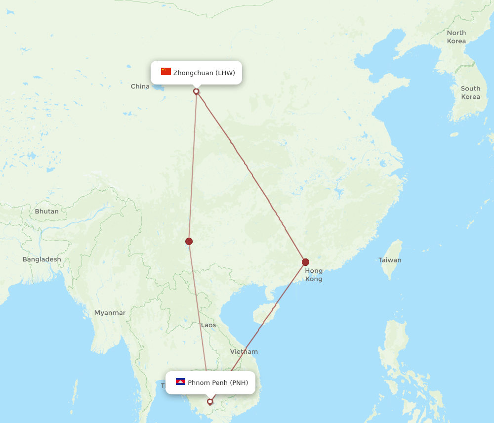 PNH-LHW flight routes