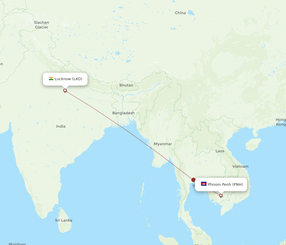 PNH to LKO flights and routes map