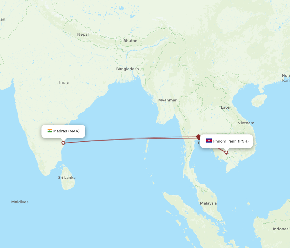 PNH to MAA flights and routes map