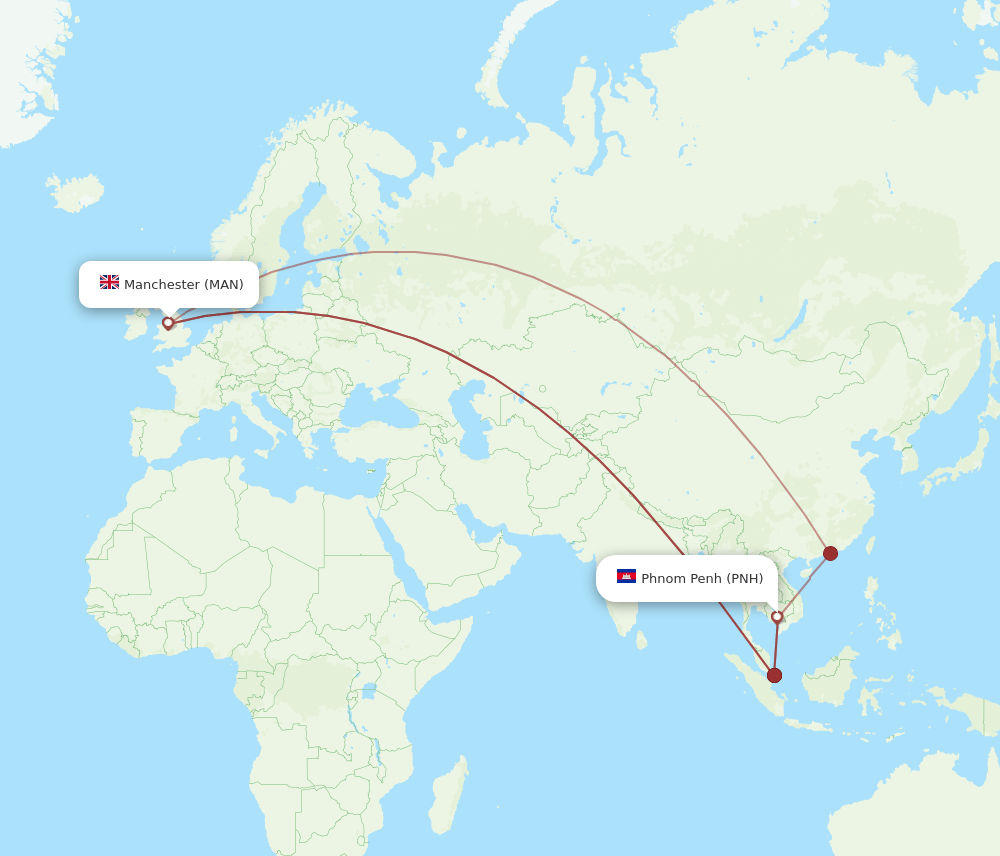 PNH to MAN flights and routes map