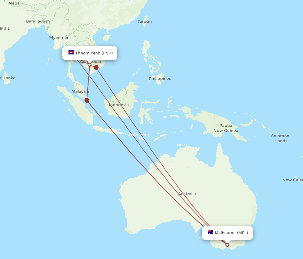 PNH-MEL flight routes