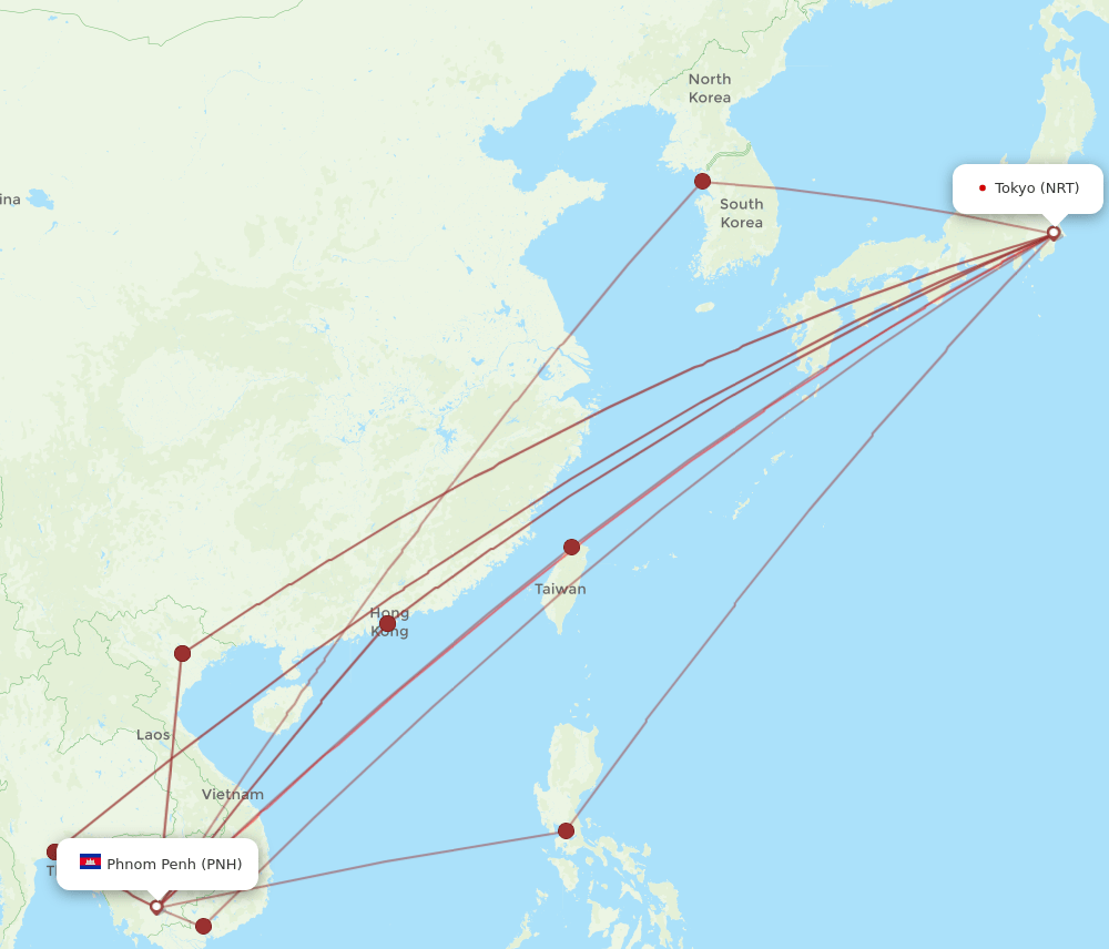 PNH-NRT flight routes