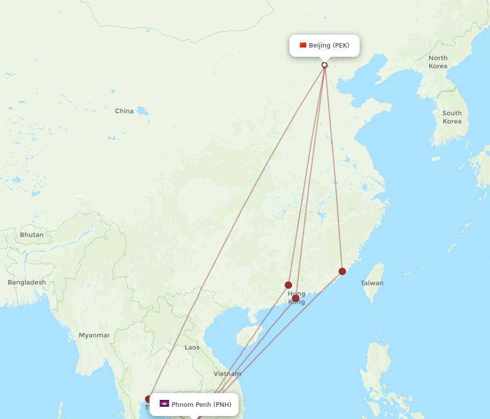 PNH to PEK flights and routes map