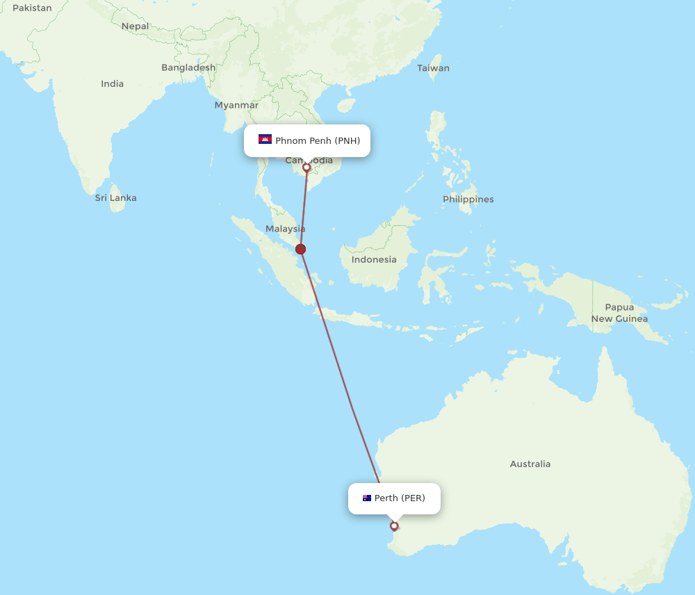PNH-PER flight routes