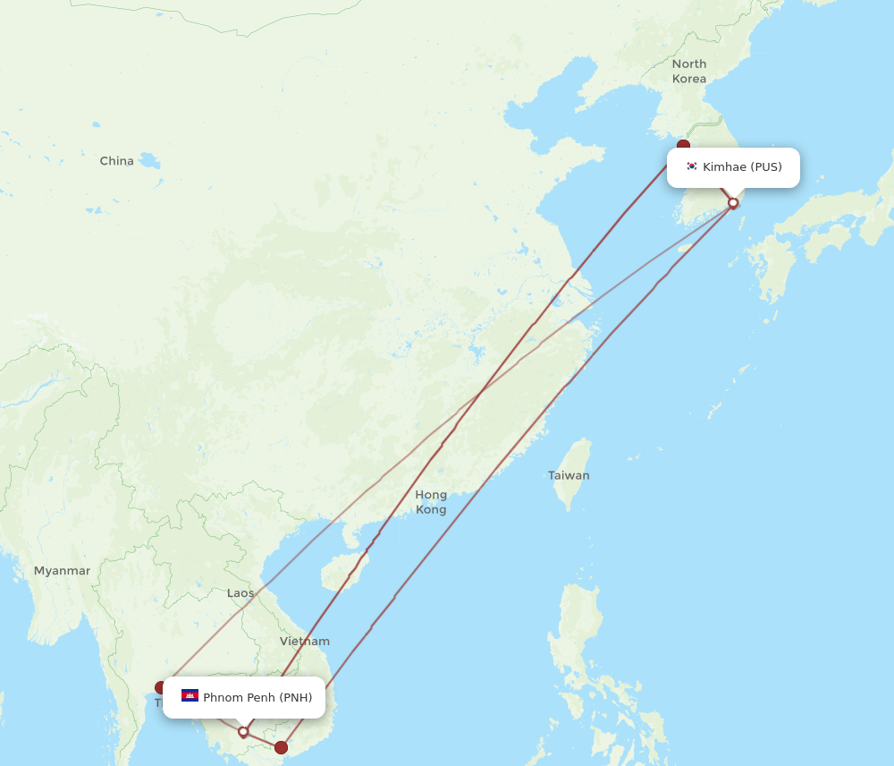 PNH to PUS flights and routes map